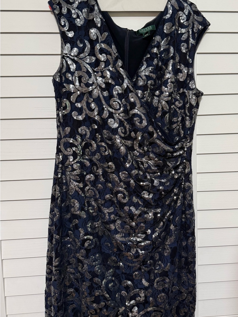 Ralph Lauren Navy Dress with Silver Sequin Swirl Detail